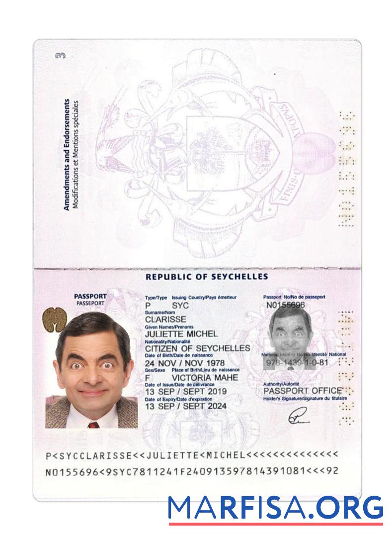 Realistic Seychelles passport template